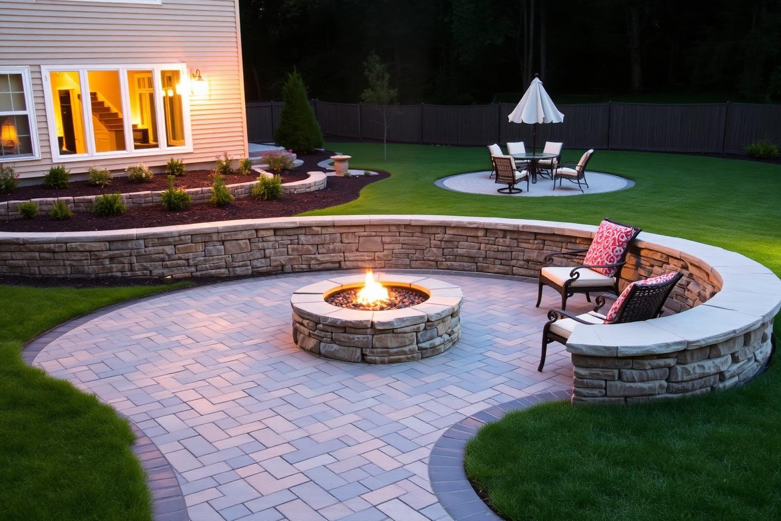Paver patio with retaining wall on an Ohio property